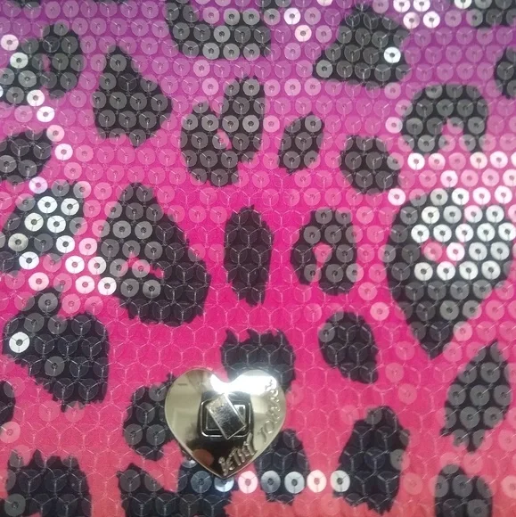 Betsey Johnson sequins bag chain strap Leopard Pink Black